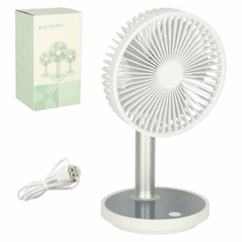 Bezvadu galda ventilators ar akumulatoru, pārnēsājams USB, 4 ātrumi, LED, 38 cm, balts