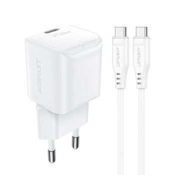 Acefast A73 mini PD 20W GaN sienas lādētājs + USB-C kabelis – balts
