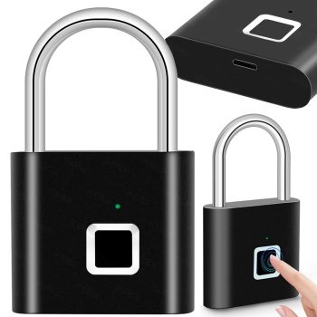 Biometriskā pirkstu nospiedumu piekaramā slēdzene ūdensizturīga, melna