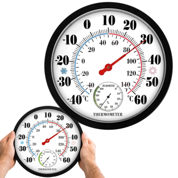 Analogs sienas termometrs ar higrometru apaļš 25 cm, melns