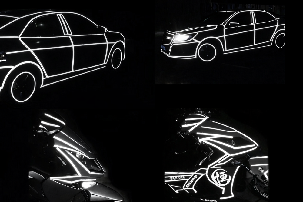 Atstarojoša lente 8m pašlīmējoša velosipēdam, automašīnai un motociklam (1)