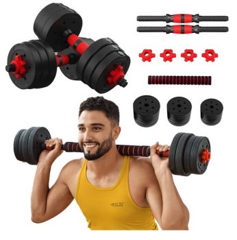 4FIZJO Regulējamās, saliekamās hanteles ar stangu (stienis) sportam, fitnesam, spēka treniņiem, 2x10 kg | Adjustable Dumbbells