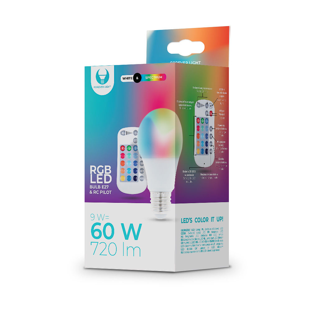 Forever LED Bulb E27 A60 RGB + White 9W with 720lm | Gudrā Viedā Spuldze (0)