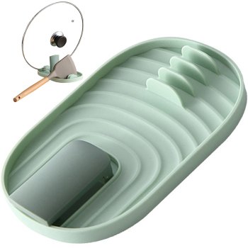 Statīvs karotēm un podu vākiem, virtuves piederumu paliktnis, Zaļš | Spatula Spoon Rest Kitchen Utensils Drainer