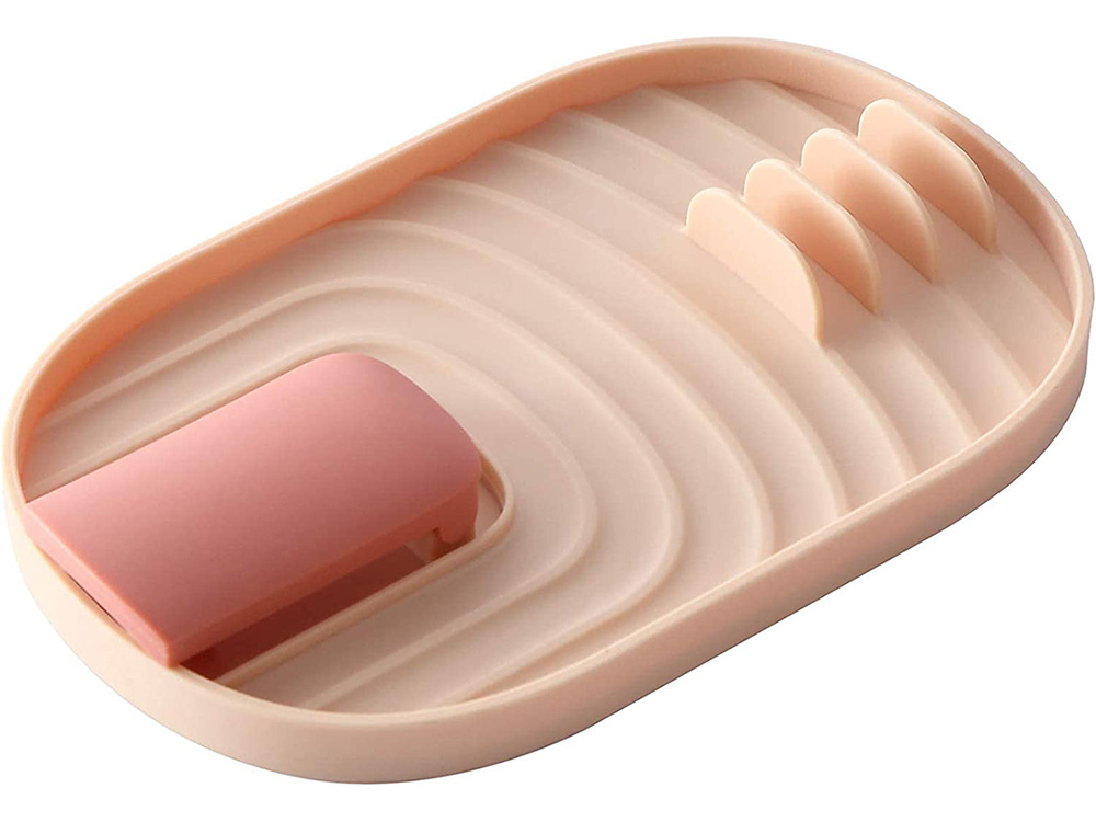 Statīvs karotēm un podu vākiem, virtuves piederumu paliktnis, Rozā | Spatula Spoon Rest Kitchen Utensils Drainer (8)