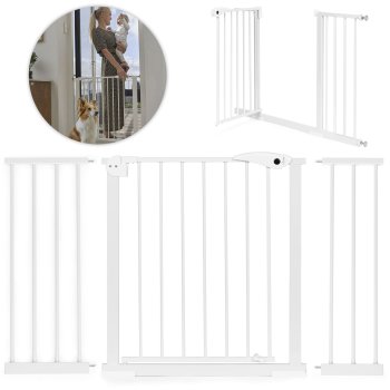 Regulējami drošības vārti ECOTOYS 74-132 cm kāpnēm un durvīm, balti