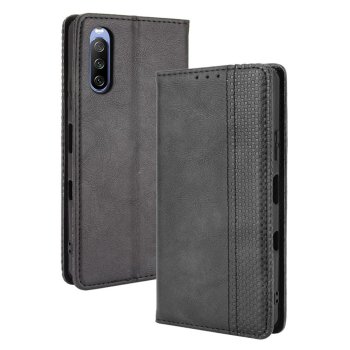 Sony Xperia 10 III / 10 III Lite Vintage Style Magnetic Leather Wallet Case Cover, Black | Telefona Vāciņš Maciņš...