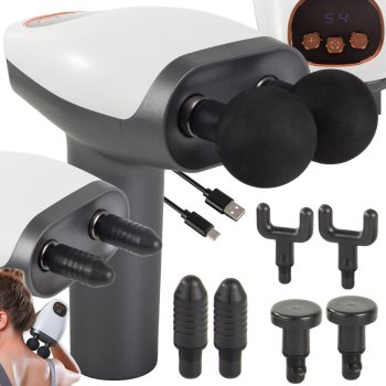 LCD bezvadu masāžas pistole, komplekts ar uzgaļiem | Cordless Massage Gun