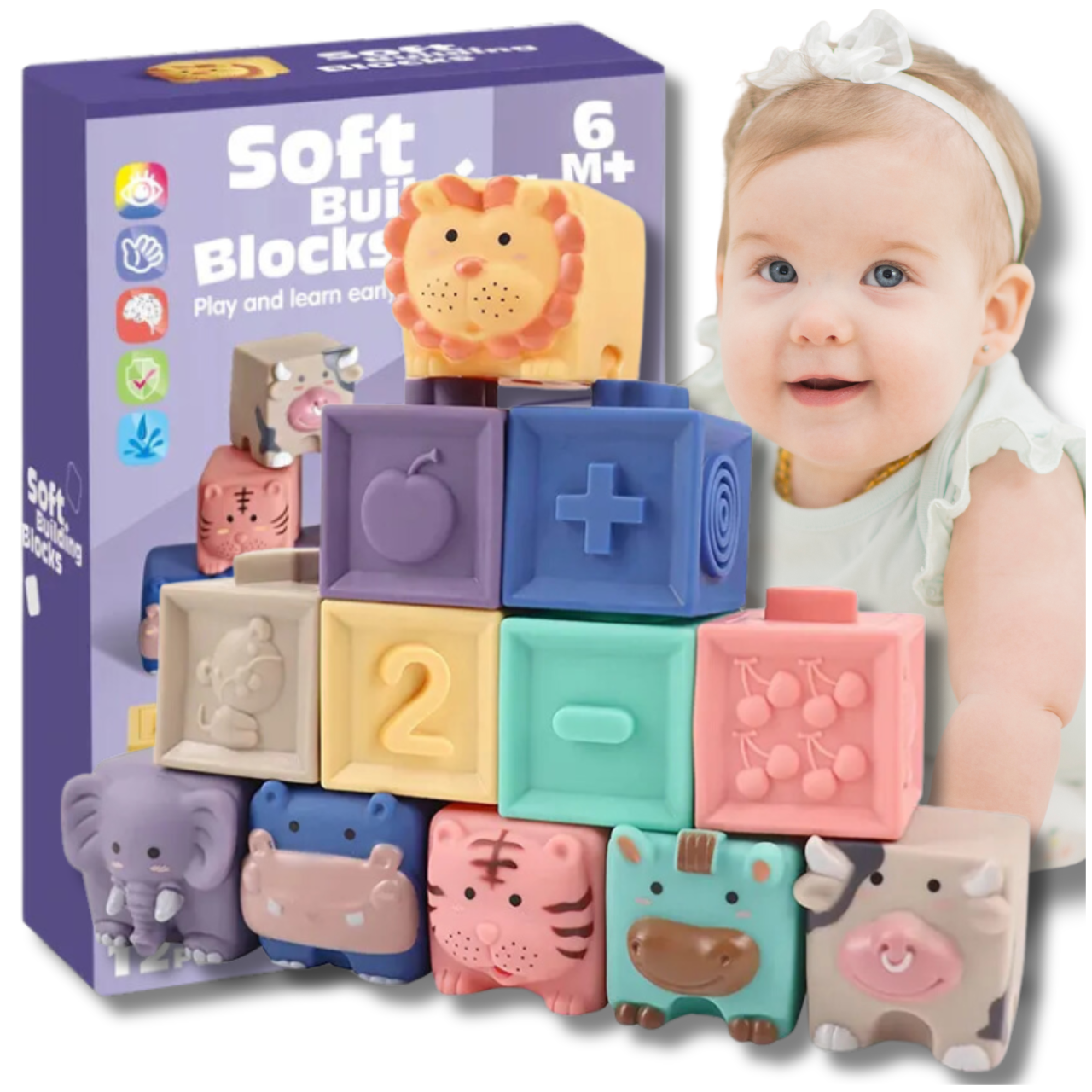 Mīksti radoši sensori klucīši zīdaiņiem / graužamais, 12 elementi