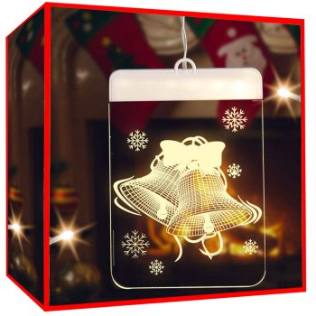 3D Vitrāžas Loga Dekorācija, Ziemassvētku Gaismas, Zvani | Stained Glass Window Decoration, Christmas Bells Lights