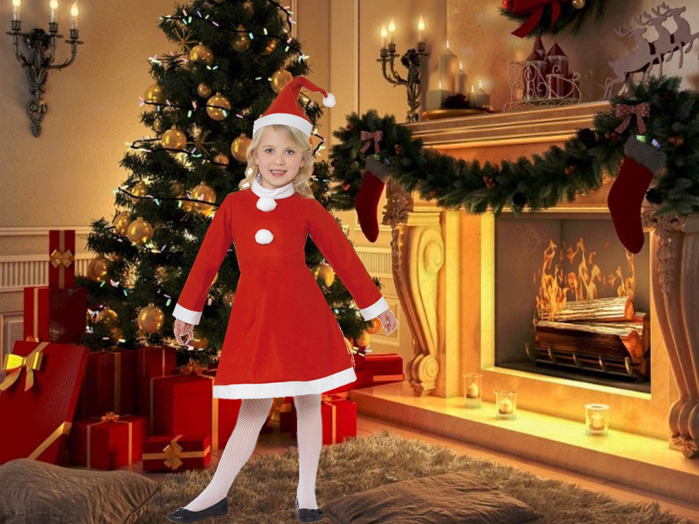 Santa Claus Salaveča kostīms kleita ar cepir meitenei | Costume for girl (1)