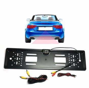 Automašīnas Reģistrācijas Numura Zīmes Rāmis ar Kameru Parkošanās Palīgs, Melna | Auto License Plate Frame with Rear View Camera