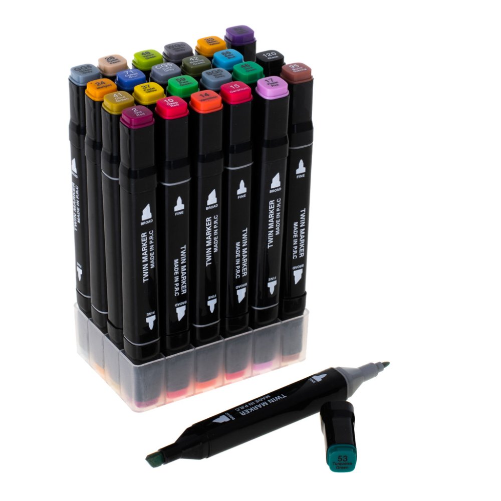Divpusēji Marķieri Flomāsteri uz Spirta Bāzes Futrālī 24 gab. + Turētājs | Double-Sided Alcohol Markers (5)