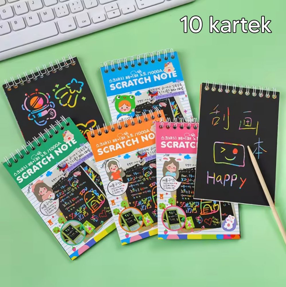 Radošs skrāpējamais bloks bērniem, A6 formāts, 10 lapas, varavīksnes krāsas (1)