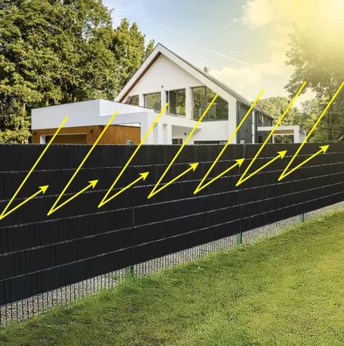 Lente (lamiles) pītajiem un paneļu žogiem, Privātuma ekrāns balkonam un terasei - 19cm x 35m, Melns | PVC Privacy... (5)